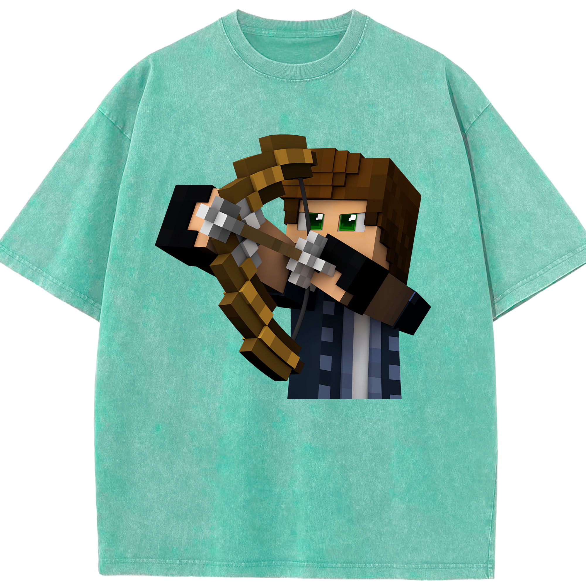 （画像用） マインクラフト ブロックの世界 Minecraft MC Block world 綿100% ヴィンテージ風 半袖Tシャツ（フロントプリント）